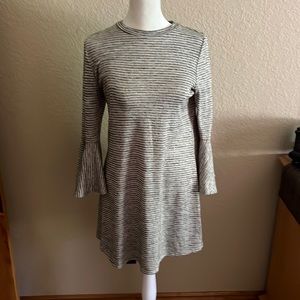 Women’s adorable, gray and white bell sleeve T-shirt mini dress